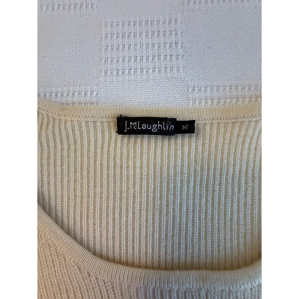 J McLaughlin Cream Italian Merino Wool Ruffle Sleeve‎ Sweater Feminine Spring M